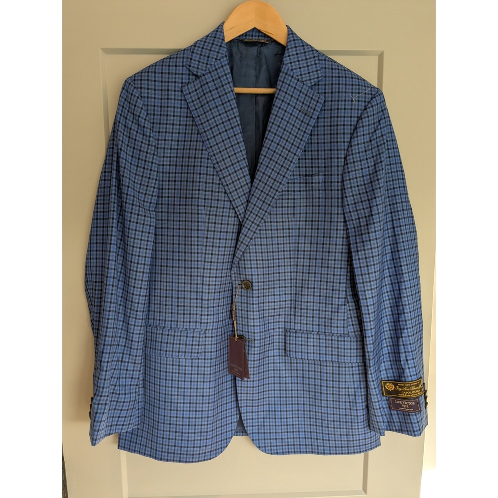 NWT Jack Victor‎ 1913 Luxury Collection Blue Plaid Blazer 40R Made in Canada